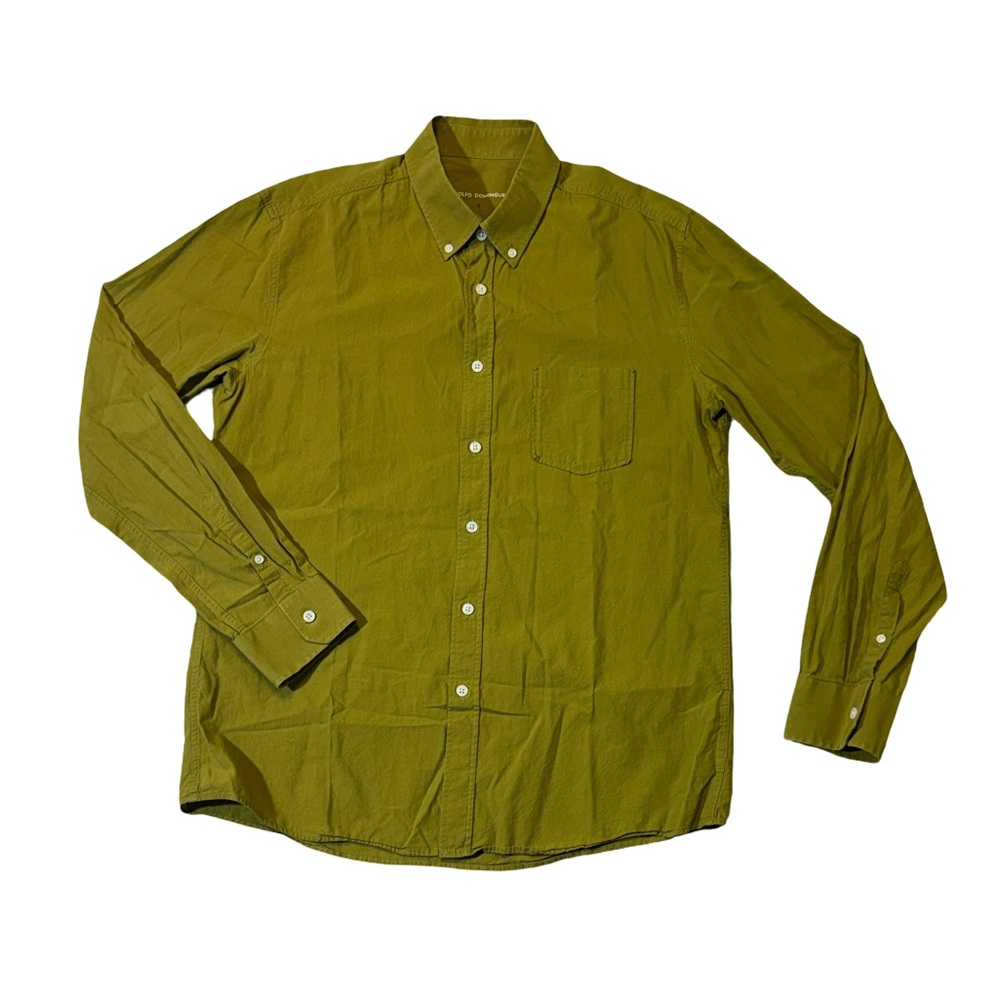 Adolfo Dominguez mens 4 L Large green solid cotton lyocell oxford shirt EUC